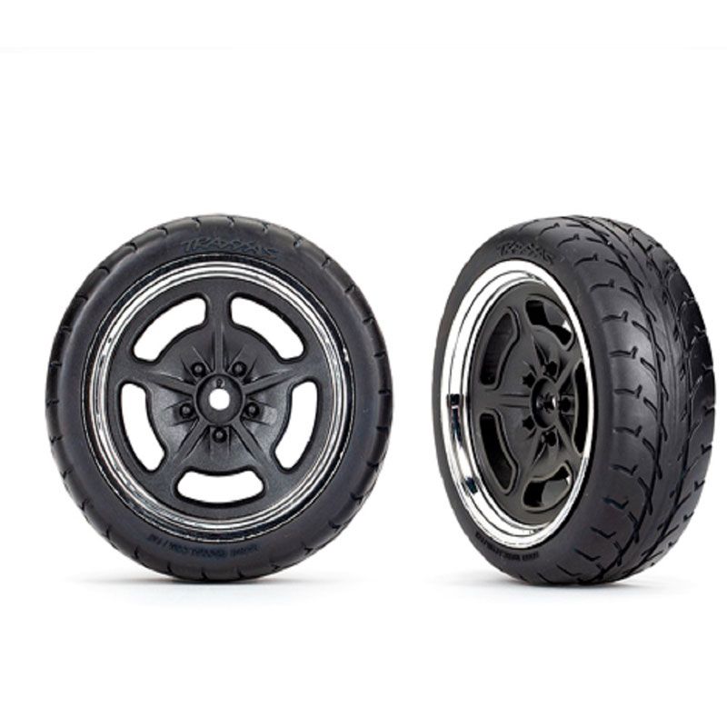 TRAXXAS T&W ASSMB (BLACK CHROME WHEELS 2.1' RESPONSE TIRES) (FRONT) (2)