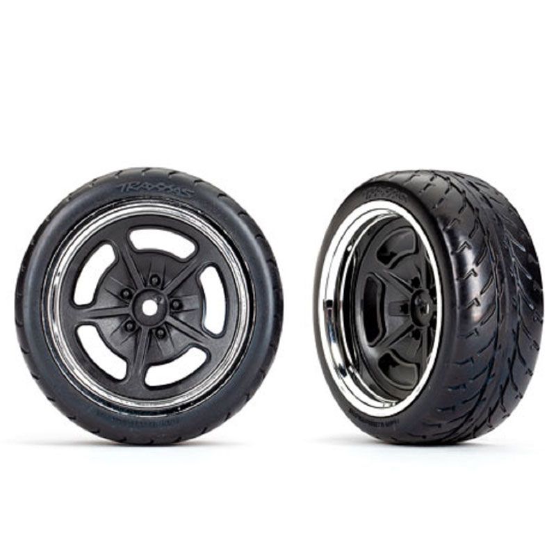 TRAXXAS T&W ASSMB  (BLACK CHROME WHEELS 2.1' RESPONSE TIRES) (EXTRA WIDE REAR) (2)
