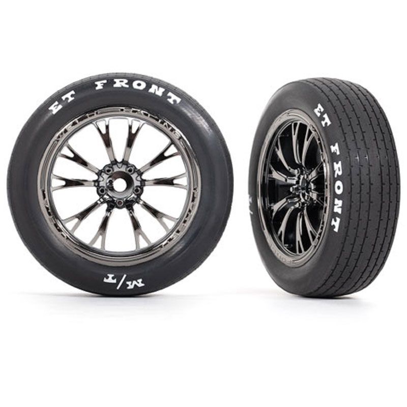TRAXXAS T&W ASSEM (WELD BLK CHROME WHLS MICKEY THOMPSON ET FRONT TIRES) (2)