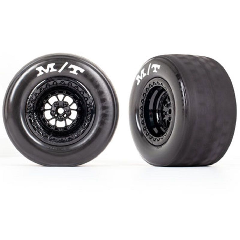 TRAXXAS T&W ASSEM (WELD GLOSS BLK WHLS MICKEY THOMPSON ET DRAG SLICKS) (REAR) (2)