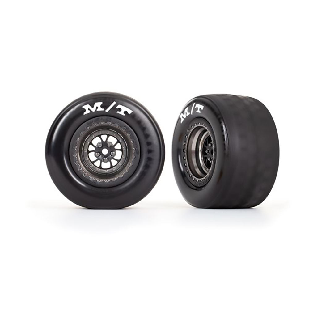 TRAXXAS T&W ASSEM (WELD GLOSS BLK WHLS MICKEY THOMPSON ET DRAG SLICKS) (REAR) (2)
