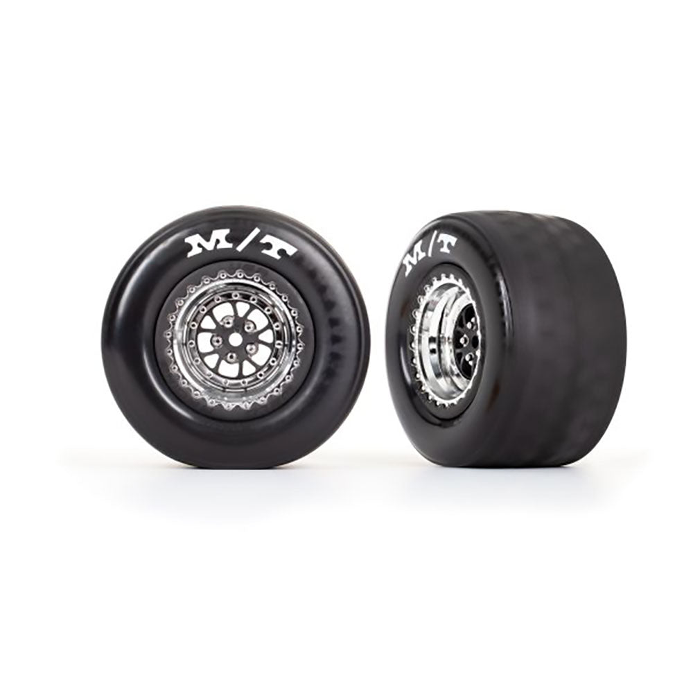 TRAXXAS T&W ASSEM (WELD CHROME BLACK WHEELS MICKEY THOMPSON ET DRAG SLICKS) (REAR) (2)