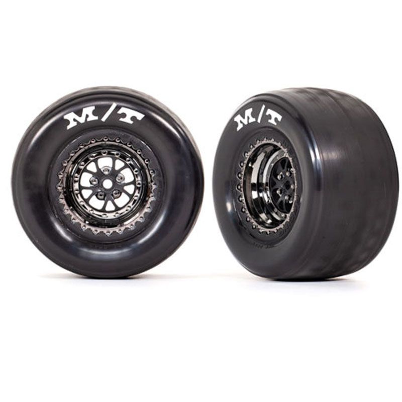 TRAXXAS T&W ASSEM (WELD BLACK CHROME WHLS TIRES)(REAR) (2)