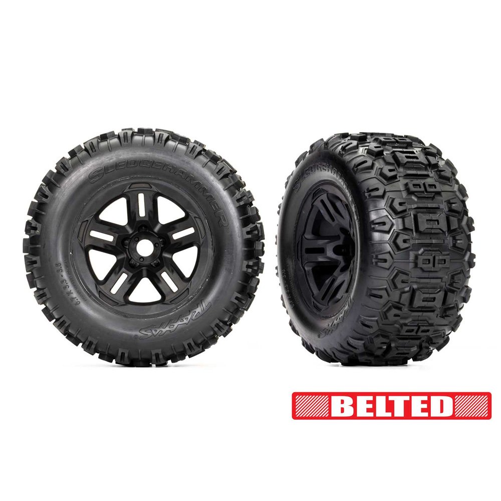 TRAXXAS 3.8" BLACK WHEELS & BELTED SLEDGEHAMMER TIRES (2)
