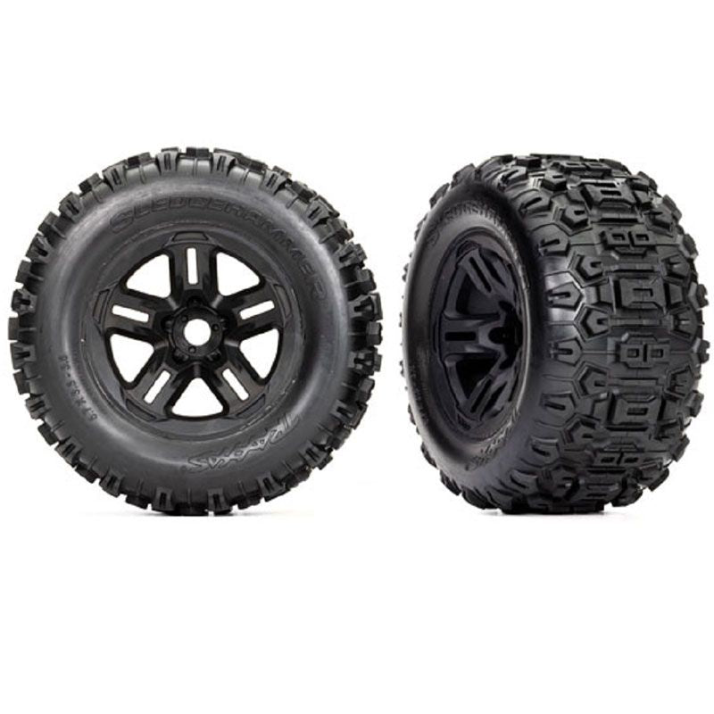 TRAXXAS TIRES & WHEELS ASSMB(3.8' BLACK WHEELS SLEDGEHAMMER TIRES) (2)