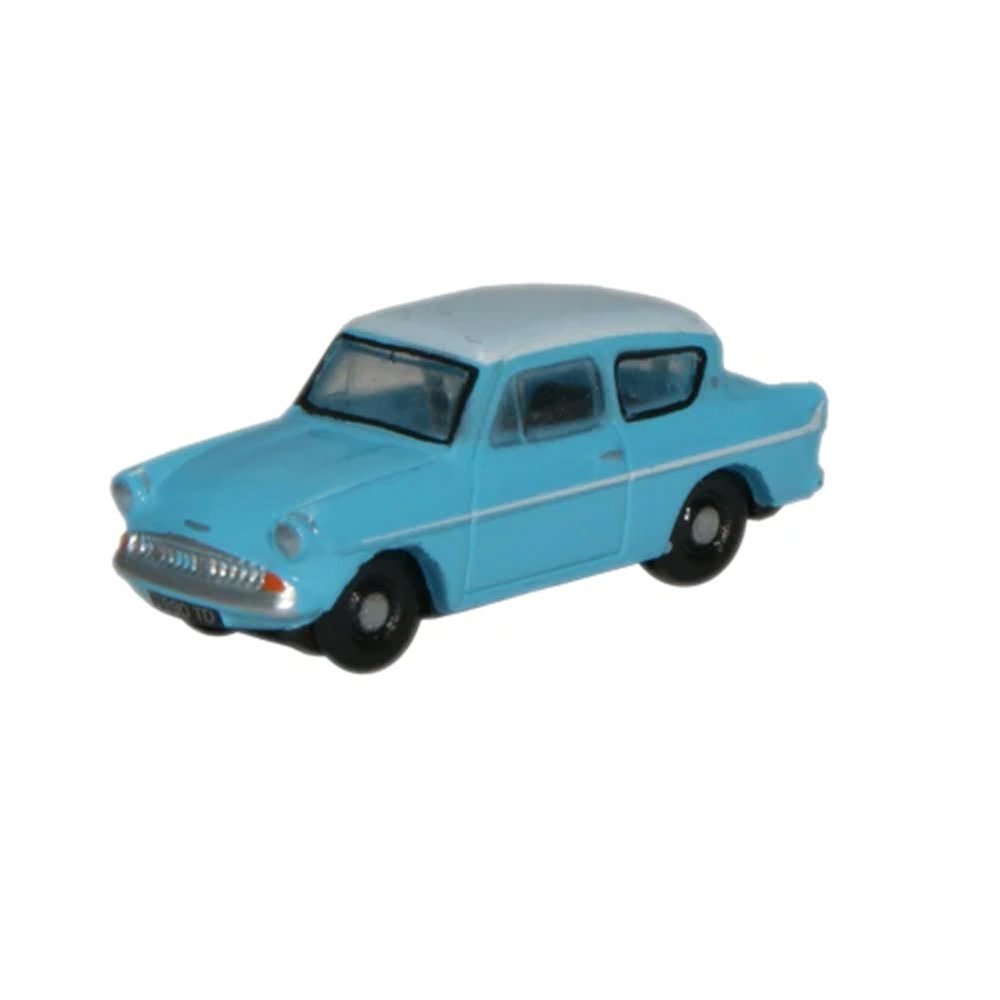 OXFORD 1/148 FORD ANGLIA - CARIBBEAN TURQUOISE/WHITE