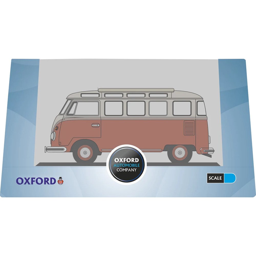 OXFORD 1/148 VW T1 SAMBA BUS - SEALING WAX RED/BEIGE GREY