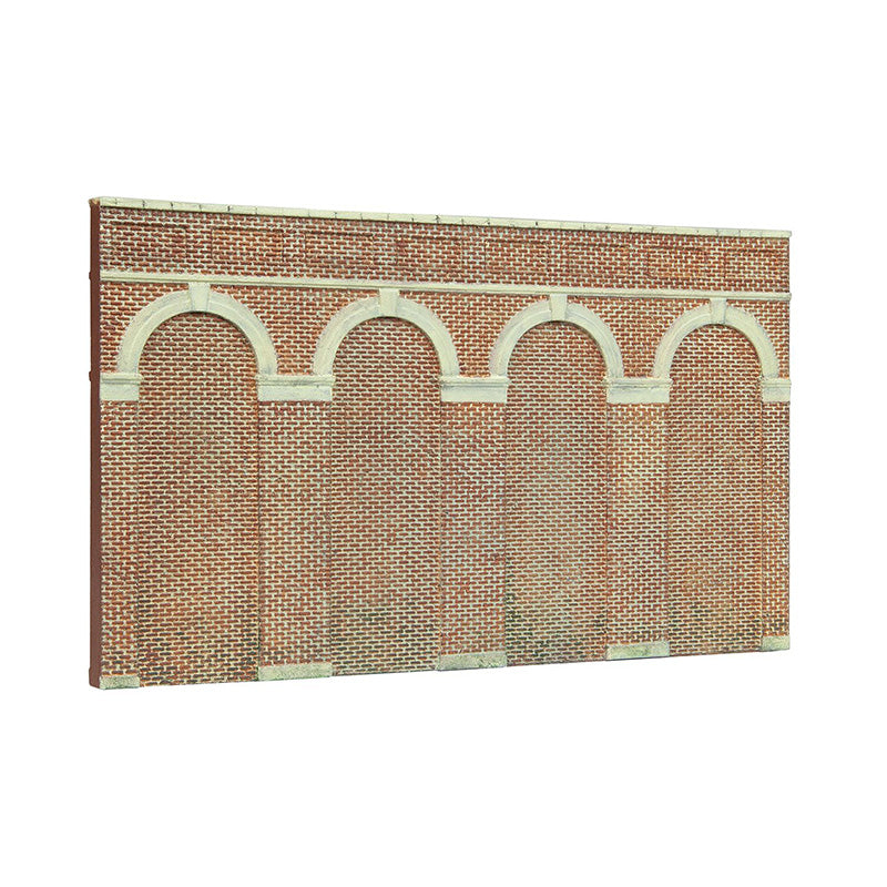 HORNBY HIGH LEVEL ARCHED RETAINING WALLS X 2 (RED BRICK)