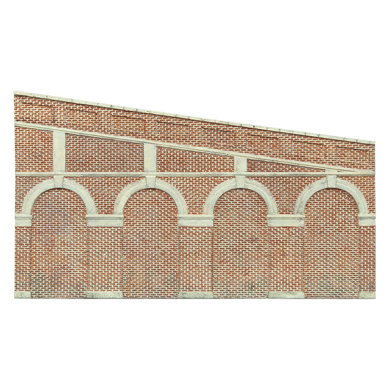 HORNBY HIGH STEPPED ARCHED RETAINING WALLS X 2 (RED BRICK)