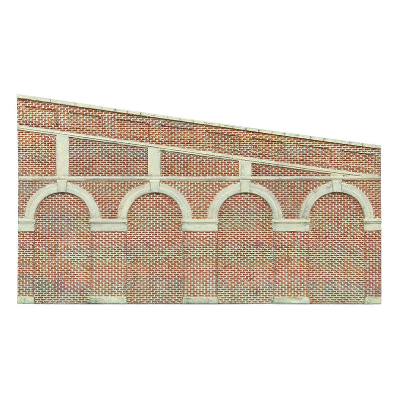 HORNBY HIGH STEPPED ARCHED RETAINING WALLS X 2 (RED BRICK)